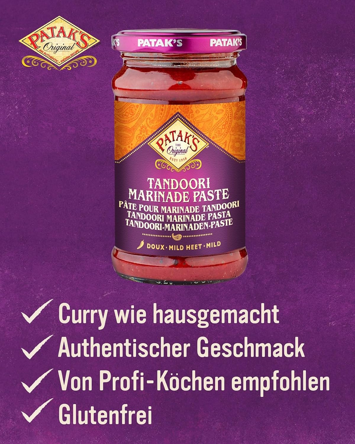 Detalle 2 de PATAKs Tandoori Currypaste – Leicht scharfe Gewürzpaste für authentische Curry-Gerichte (6 x 312 g)
