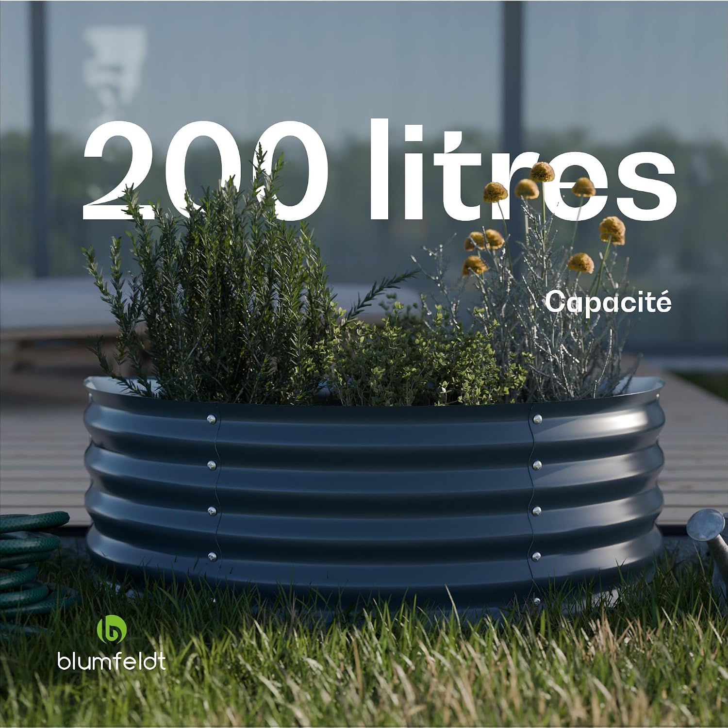 Detalle 1 de blumfeldt High Grow verhoogd bloembed, halfrond, 200 l, antraciet, 43 cm