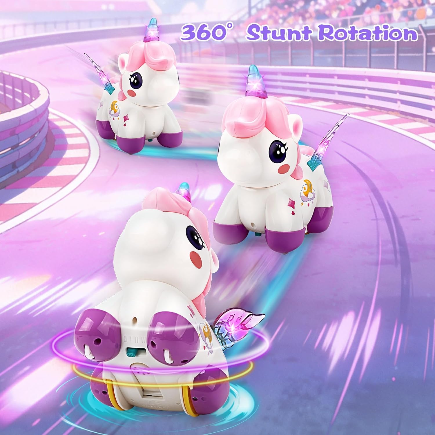 Detalle de RUIDYA Unicorn Toy Girl Car: Rechargeable 360° Stunt Rotation Car for Toddlers