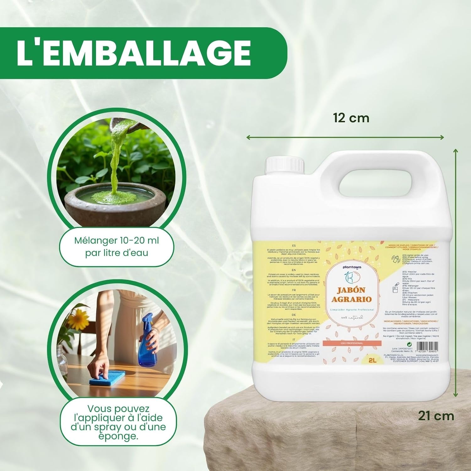 Detalle de PLANTAWA Savon Potassique 2L – Formule Naturelle Polyvalente pour Préparations Maison