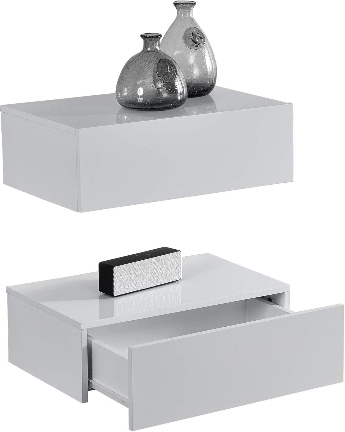 Thumbnail 2 de [en.casa] 2 étagères murales blanches laquées avec 2 tiroirs, 46 x 30 x 15 cm