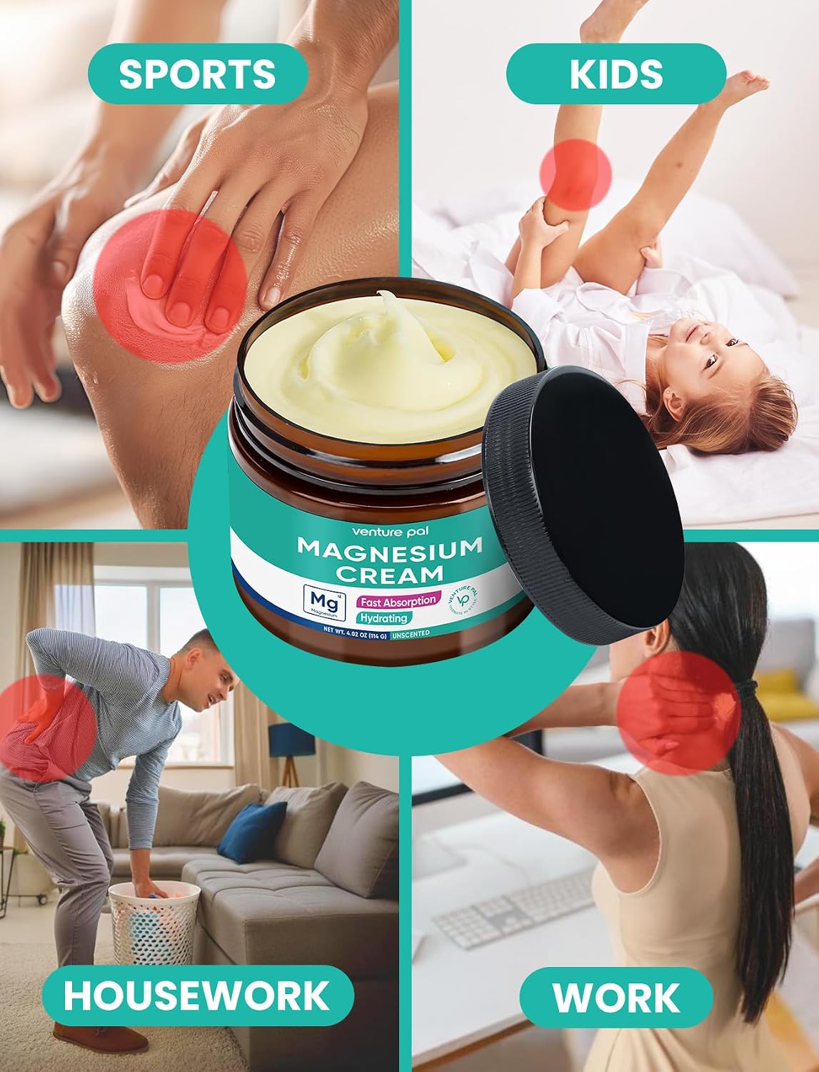 Detalle de Venture Pal Topical Magnesium Cream: Fast-Absorbing Hydration with Coconut Oil, Shea Butter & Hyaluronic Acid