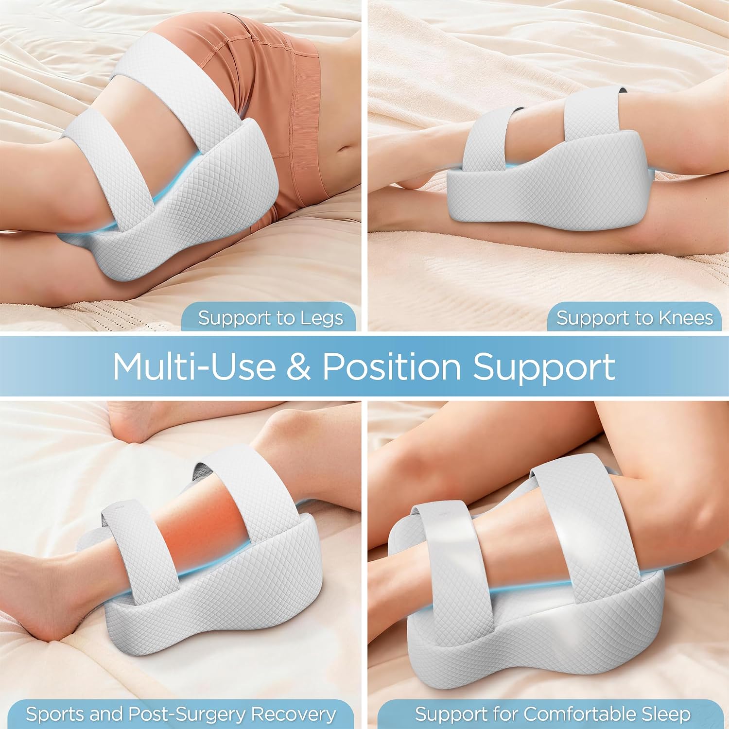 Detalle de PinkFroggie FC003-Leg Pillow Memory Foam Knee Pillow with Straps and Washable Cotton Cover