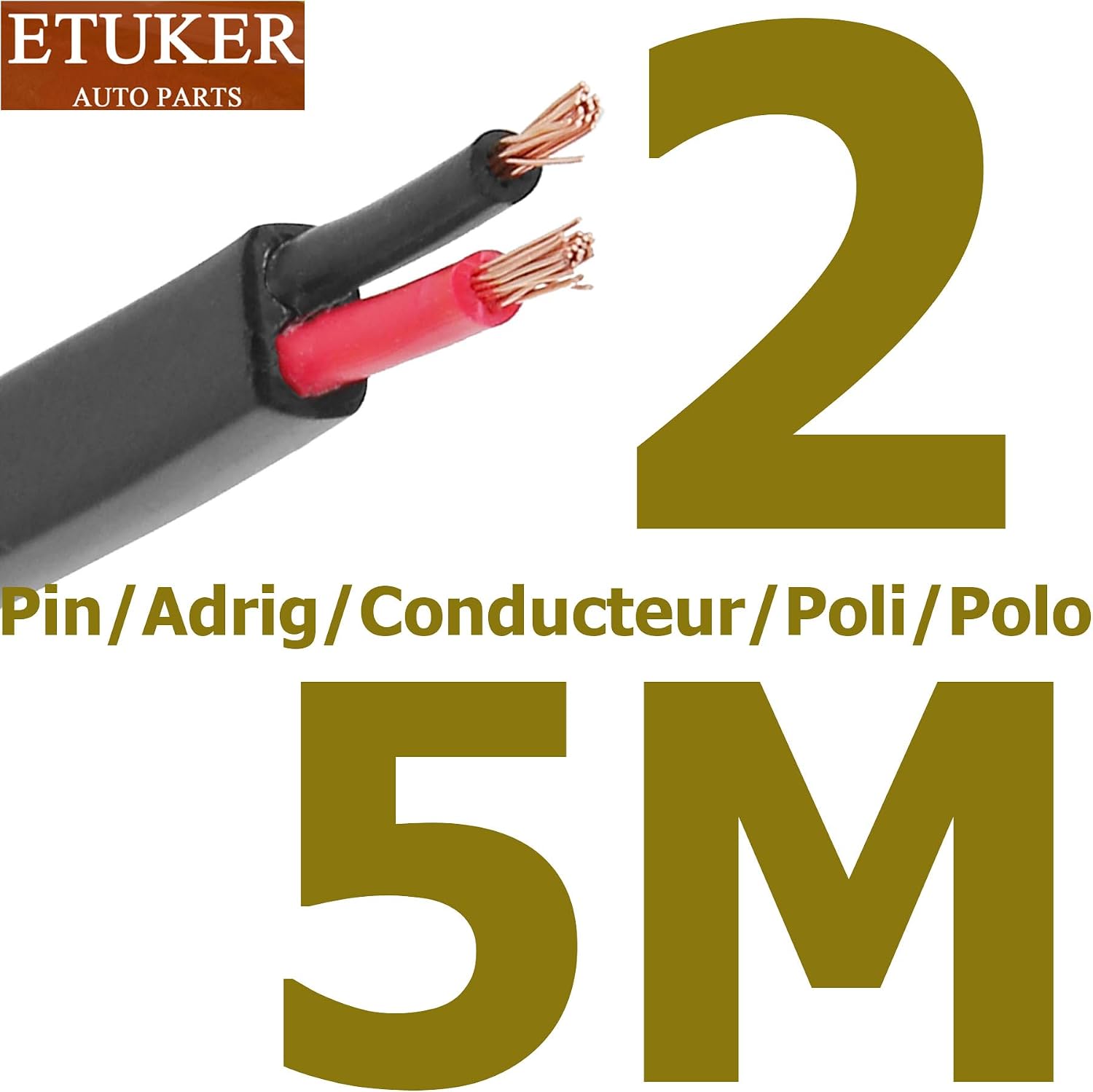 Detalle de ETUKER Fahrzeugkabel 2-adrig 5 m, 2x0,75 mm² – Anhänger- und Fahrzeugleitung