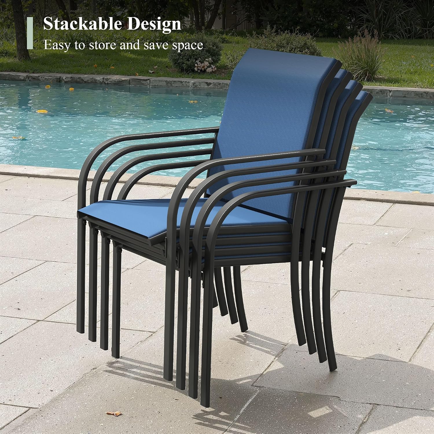 Thumbnail 3 de ARKOST Stackable Patio Dining Chairs, Set of 2, Dark Blue Textilene
