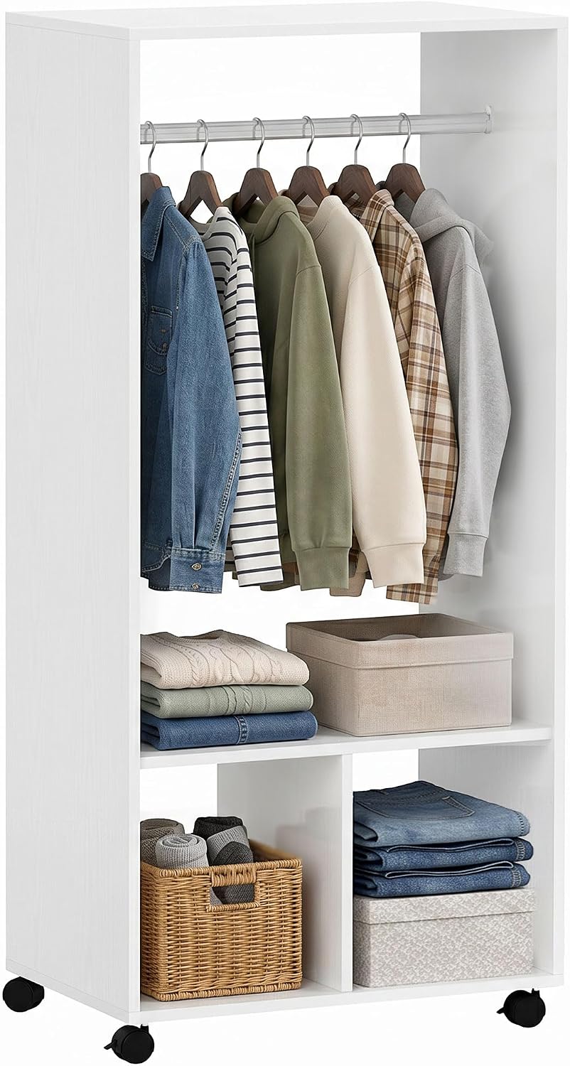 Thumbnail 6 de HOMCOM Armoire penderie étagère 2 niches et 4 roulettes – Gris