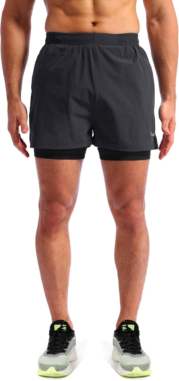 Thumbnail 1 de Pudolla Men’s 2 in 1 Running Shorts 5" Quick Dry with Phone Pockets