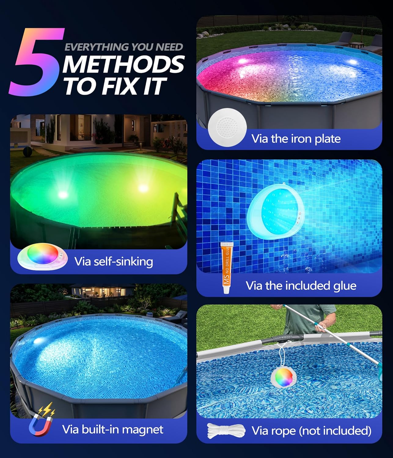 Detalle de DeeprBlu 2026 Neu Poolbeleuchtung Unterwasser – 2er-Pack mit Fernbedienung, IP68, magnetisch
