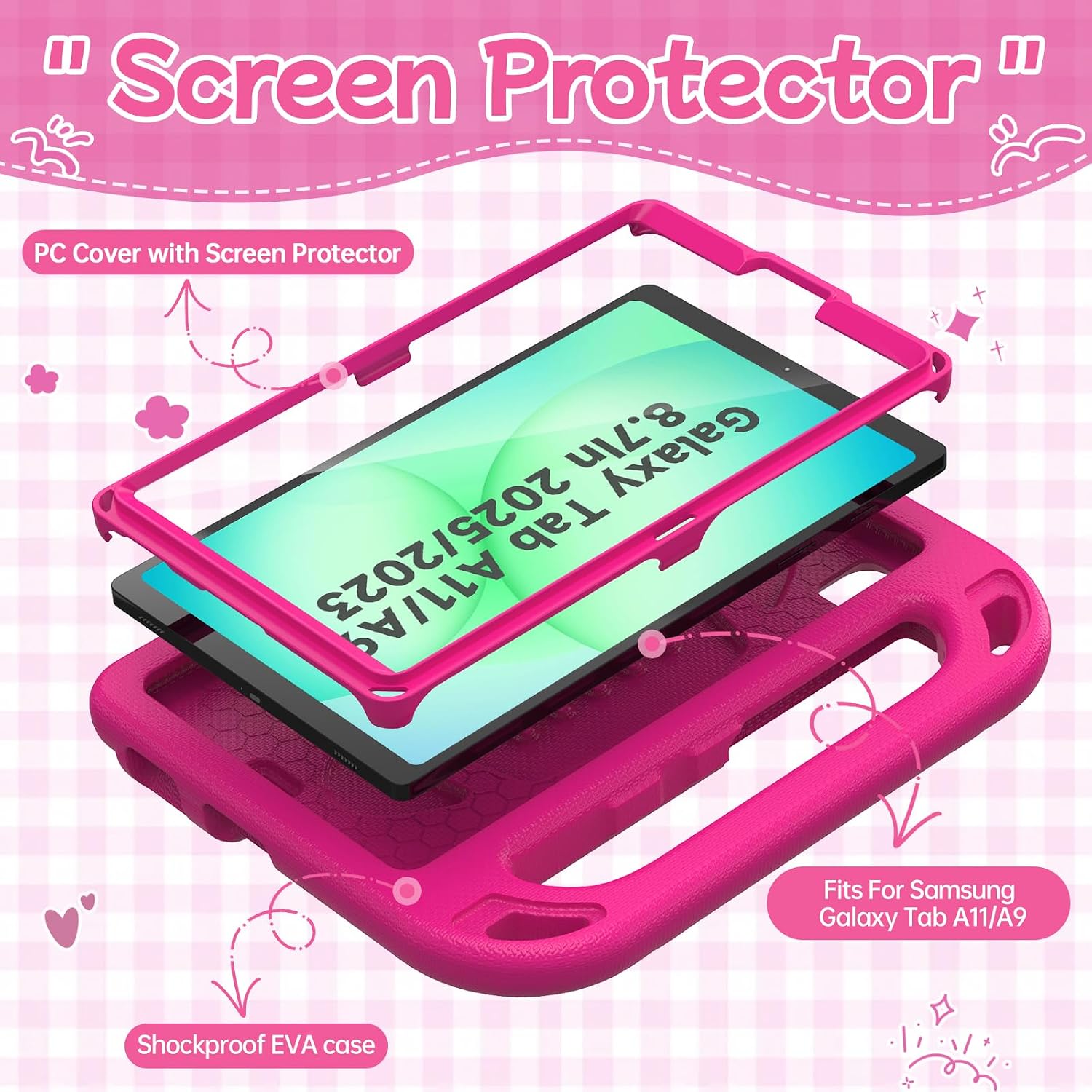 Detalle de SINSO Rose Case for Samsung Galaxy Tab A11/A9/A7 Lite 8.7" (2025/2023/2021) with Built-in Screen Protector