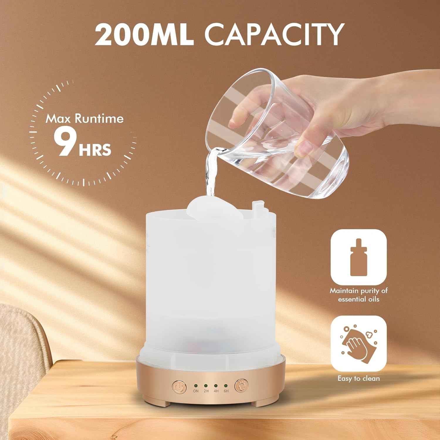 Detalle de Essential Oil Diffuser Glass Electric Aromatherapy Diffuser 200ml with Auto Shut-Off and 7 LED Lights