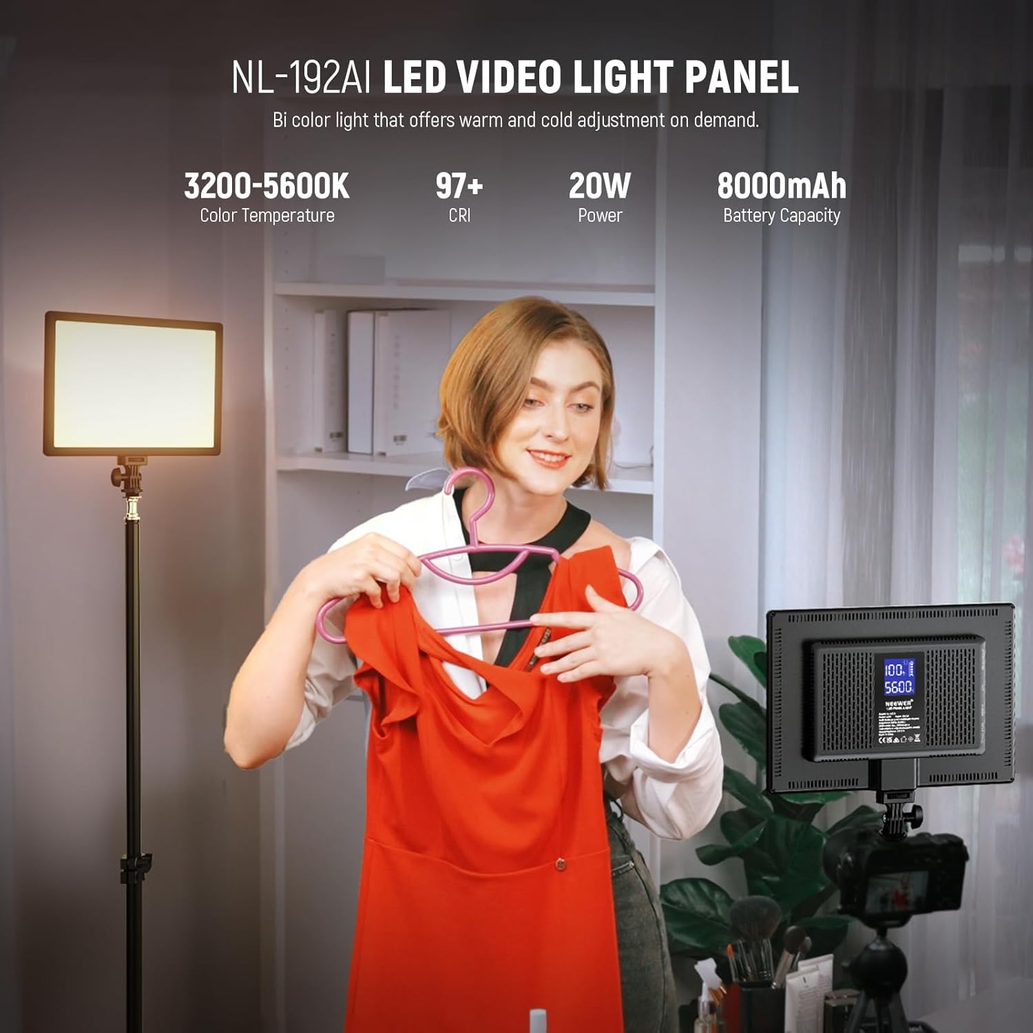 Detalle 2 de NEEWER 192 LED Video Light Panel (20W) – Ultra-thin bi-colour, dimmable panel with 4000mAh battery
