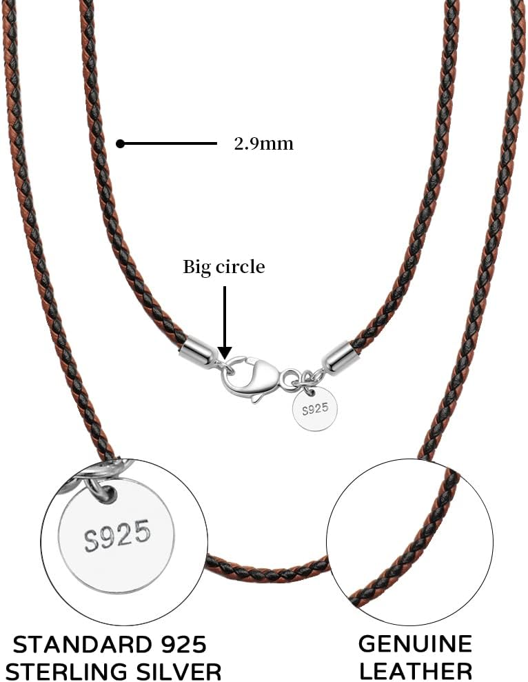 Detalle 2 de Viwind Echtleder Halskette 2,9 mm breit – 45–55 cm, 925er Silberverschluss, Unisex