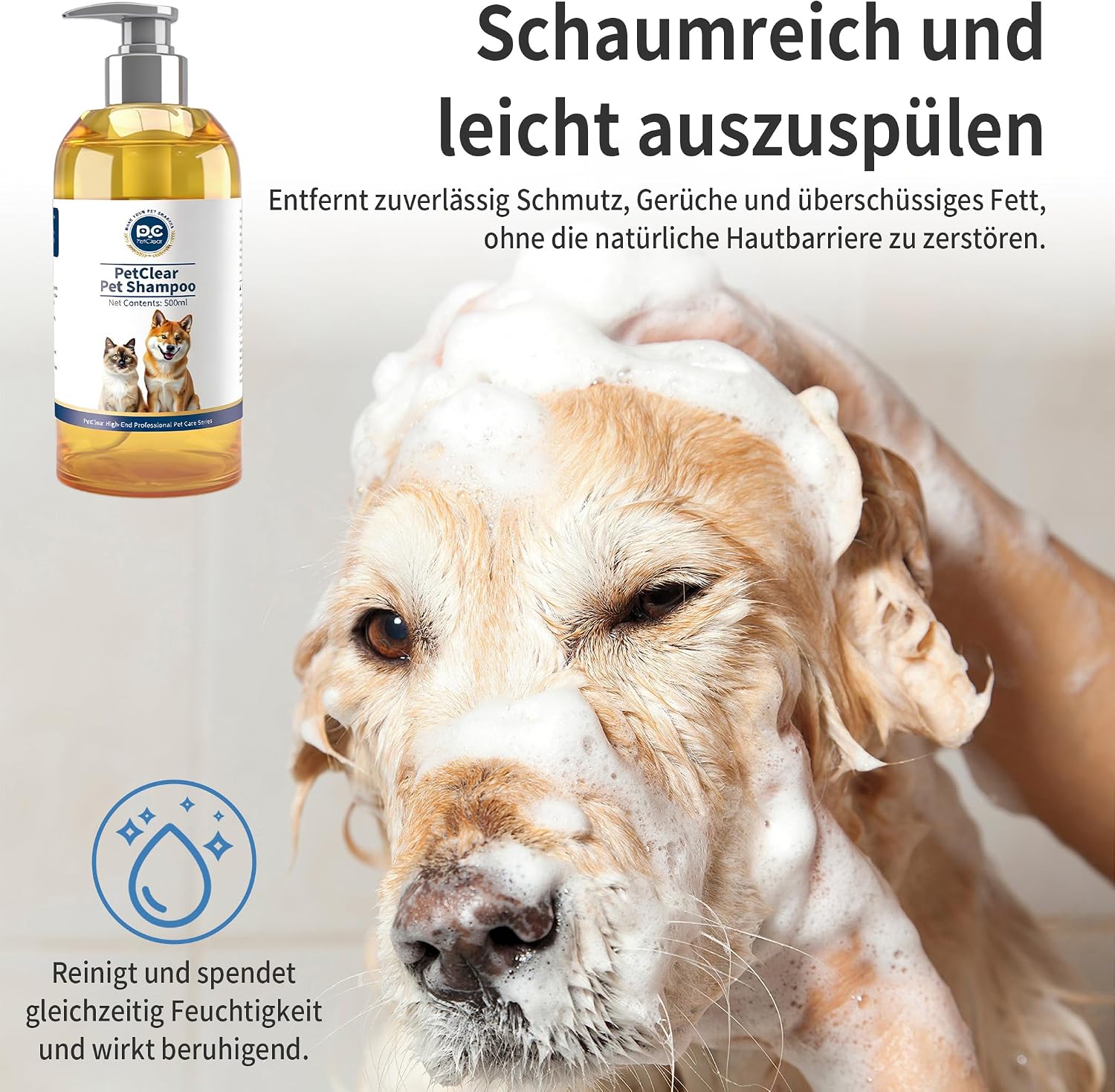 Detalle de PETCLEAR Hundeshampoo mit Kokosöl 500 ml – pH-neutral, hypoallergen & leicht auszuspülen