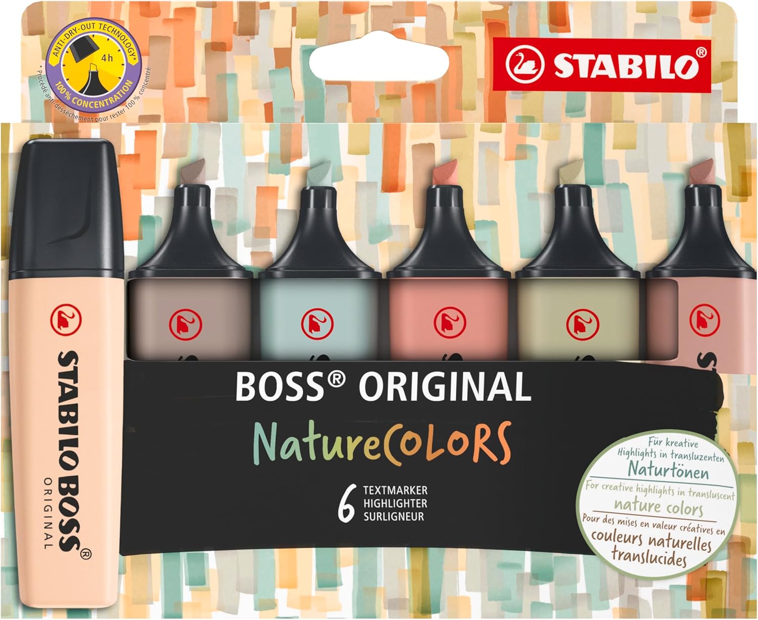 STABILO BOSS ORIGINAL NatureCOLORS – Evidenziatore a sfera 6 colori con astuccio