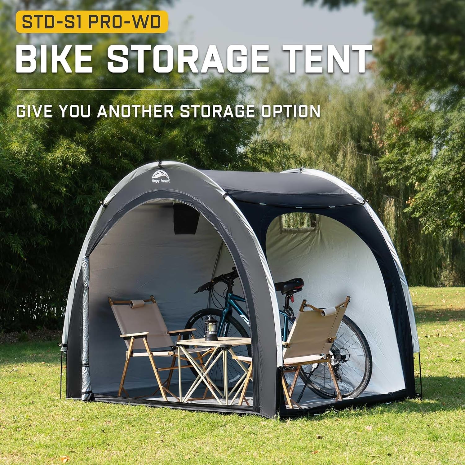 Detalle de HAPPY TRAVEL XXL for 4 or 5 Bikes-Black Bike Storage Tent, 210D Oxford, UPF 50+