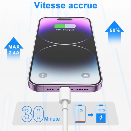 Detalle de BSTOEM Câble iPhone Lightning 1M + 2M certifié MFi — Charge rapide et transmission fiable