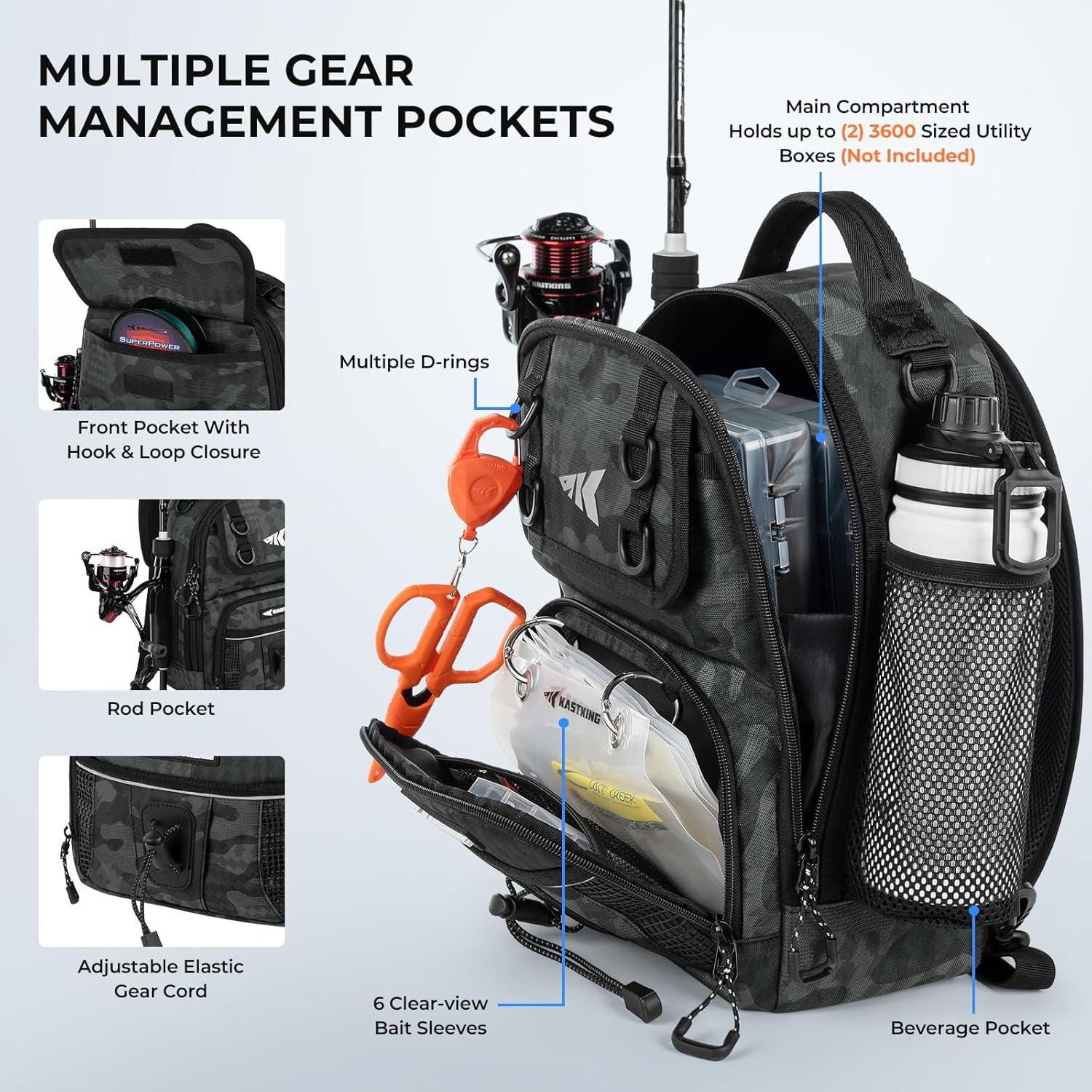 Thumbnail 2 de KastKing BaitSpace Fishing Sling Bag (Rod & Beverage Holder) for Tackle Storage