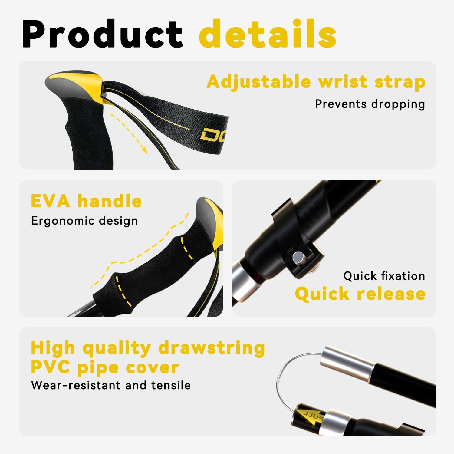 Detalle de DOBESTS 2 Pack Folding Trekking Poles with Quick Lock System – Adjustable Aluminium Walking Poles