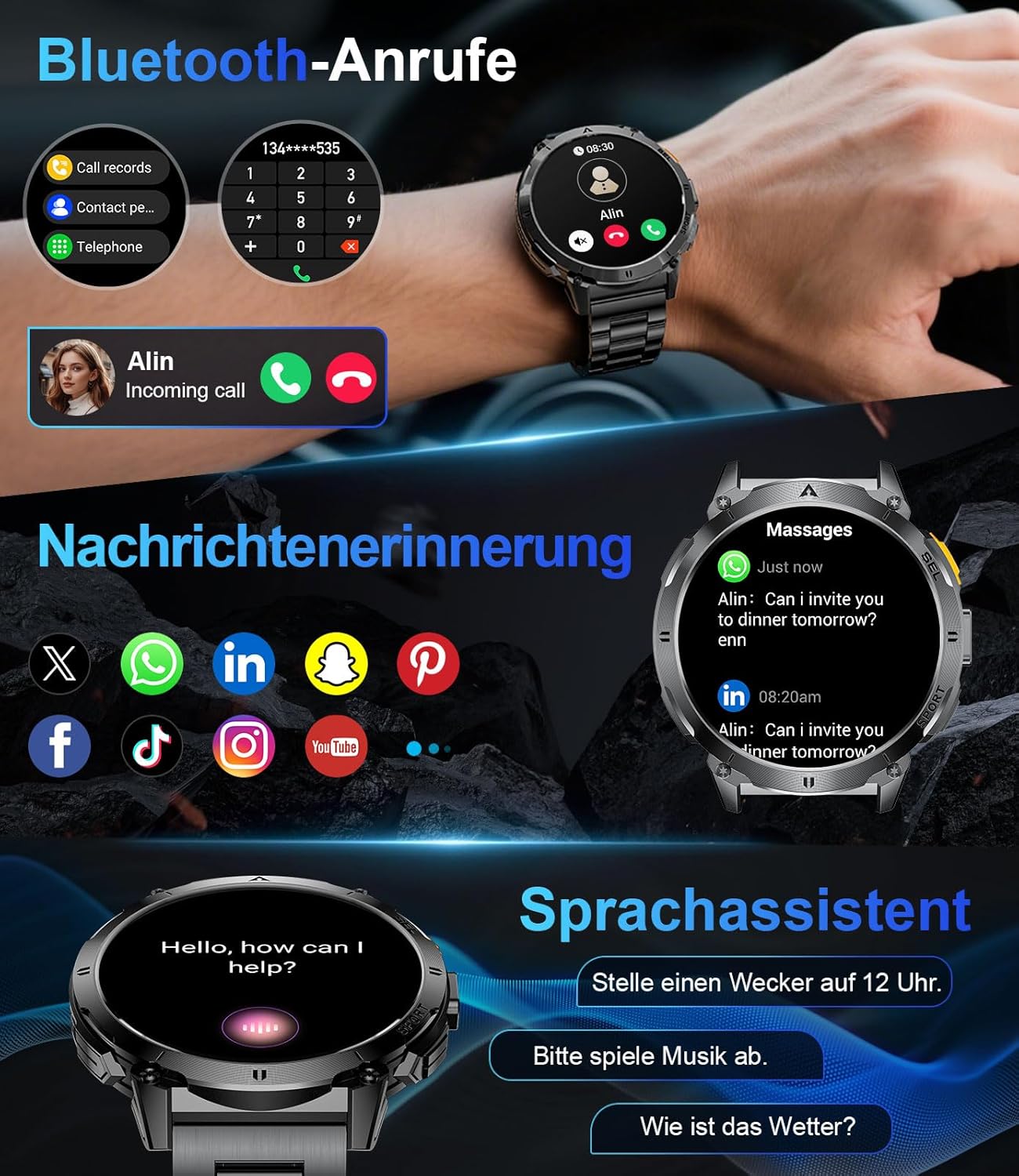 Thumbnail 2 de Montre Connectée Homme avec Torche LED et Écran AMOLED 1,62'' – 119 modes sportifs