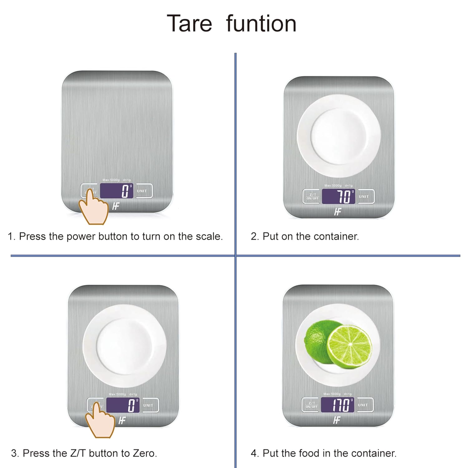 Detalle de HomeFashion Digital Kitchen Scales, 5kg Capacity, 1g Precision, Stainless Steel