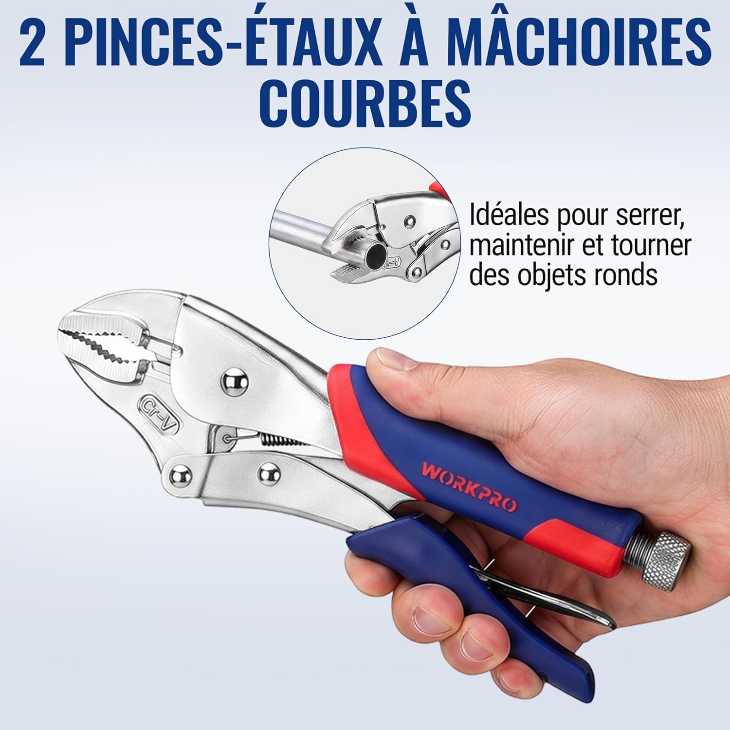 Detalle 2 de WORKPRO Jeu de Pinces-étau Autobloquante avec Poignée Bi-matière – 3 Pièces