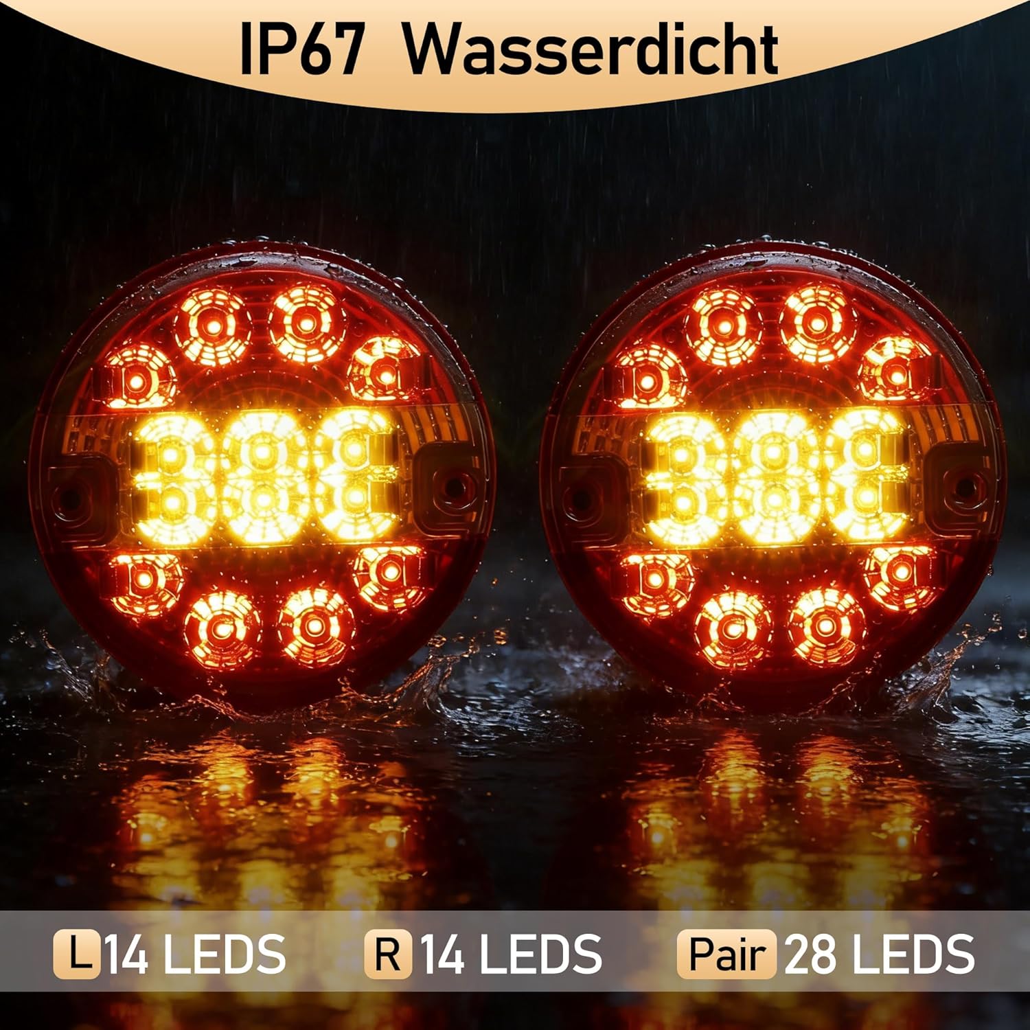 Thumbnail 1 de DARKGUARD 2PCS Round LED Trailer Tail Lights (12V/24V) – IP67 Waterproof, Stop/Turn/Position