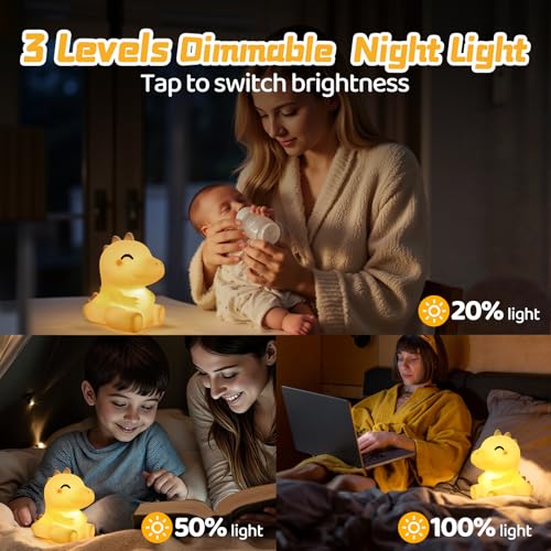 Detalle de Mewaii Luce Notturna Dino: lampada notturna in silicone per bambini con suoni rilassanti e luminosità regolabile