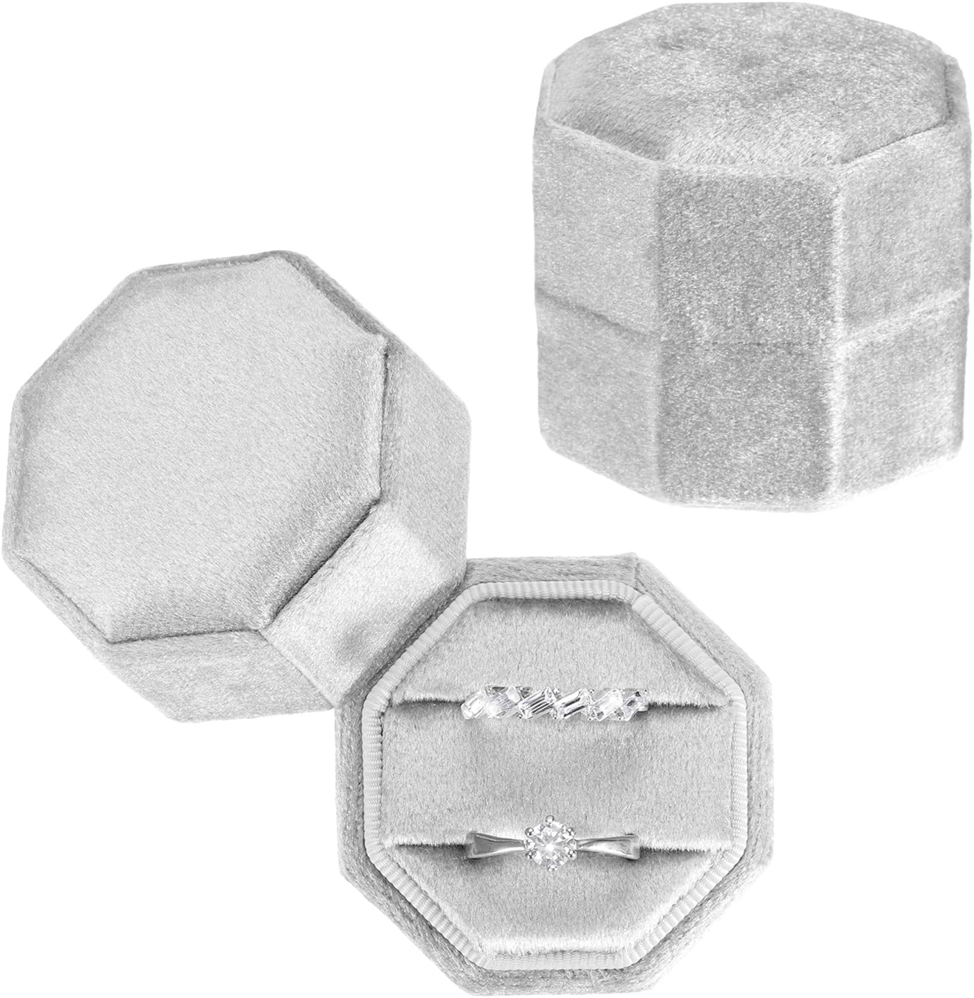 Thumbnail 6 de PATIKIL 2 Slots Vintage Velvet Ring Boxes (2 Pack) – Octagonal Sky Blue Ring Bearer Boxes for His & Hers
