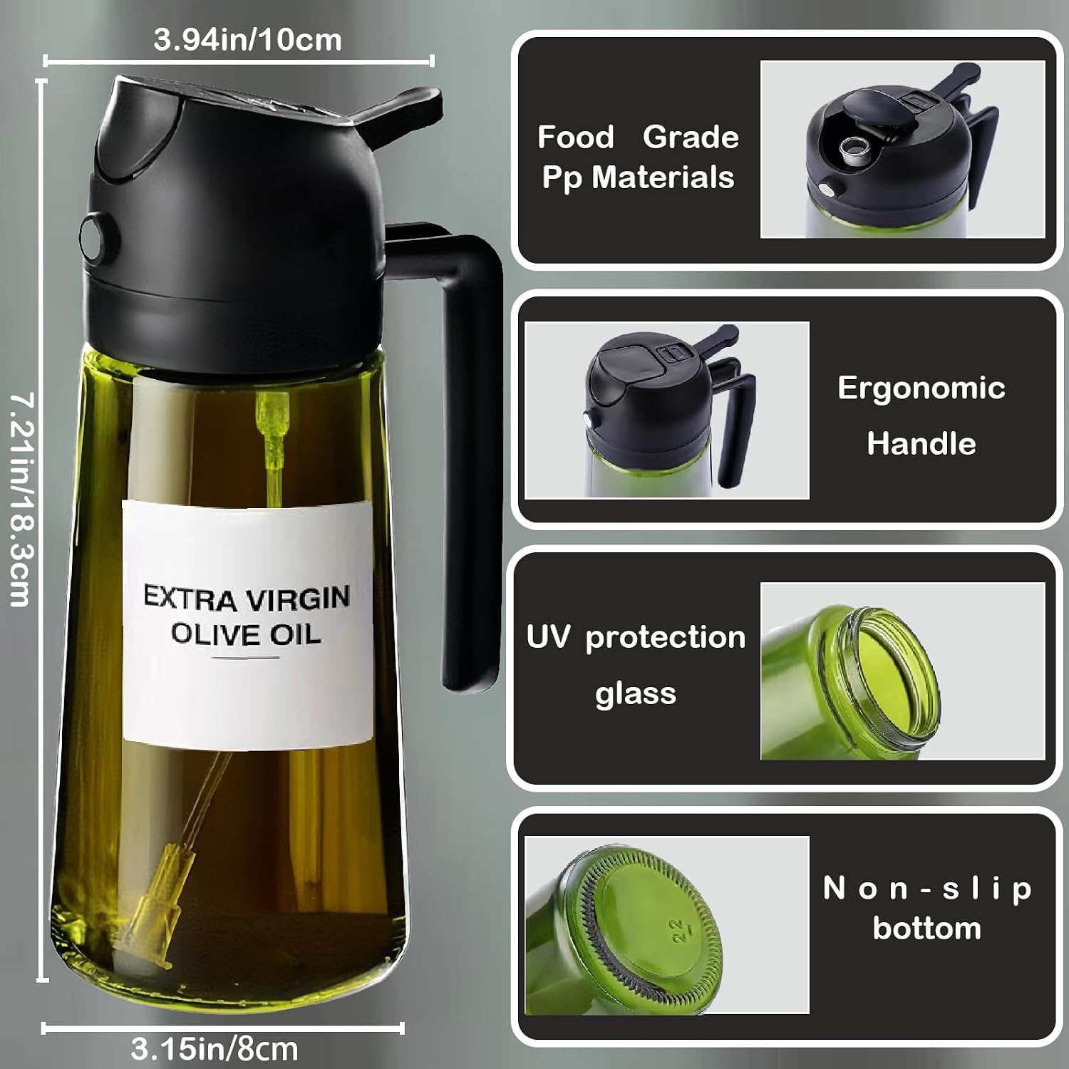 Detalle de Lifhety Oty24-12 – butelka 2 w 1 do oleju, 470 ml, szkło UV