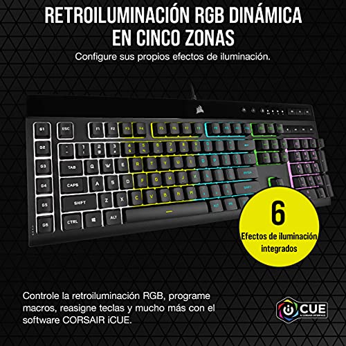 Detalle de Corsair K55 RGB Pro: teclado para juegos con teclas de membrana y macros dedicadas