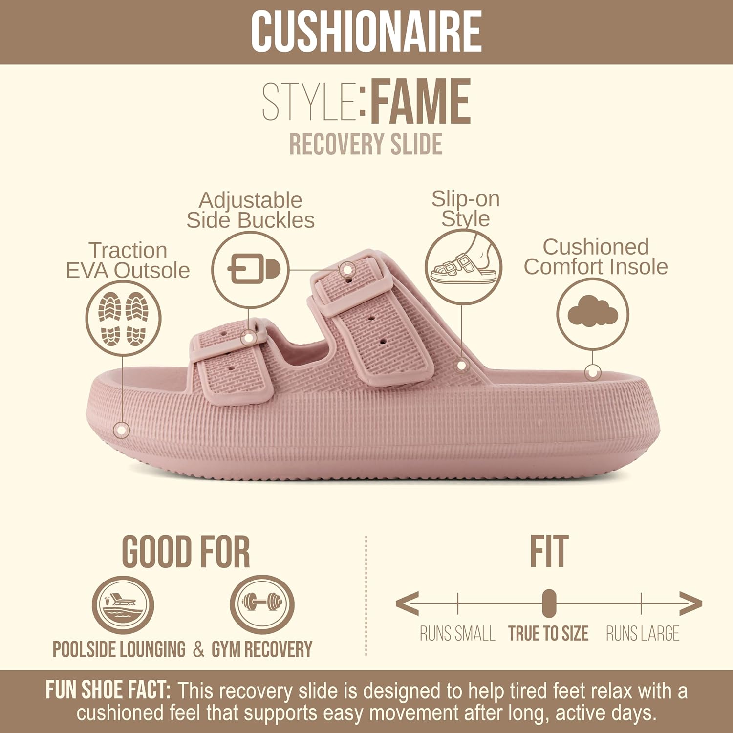 Detalle de CUSHIONAIRE Fame Pillow Recovery Sandals for Women: Adjustable, Waterproof EVA Cloud Slides