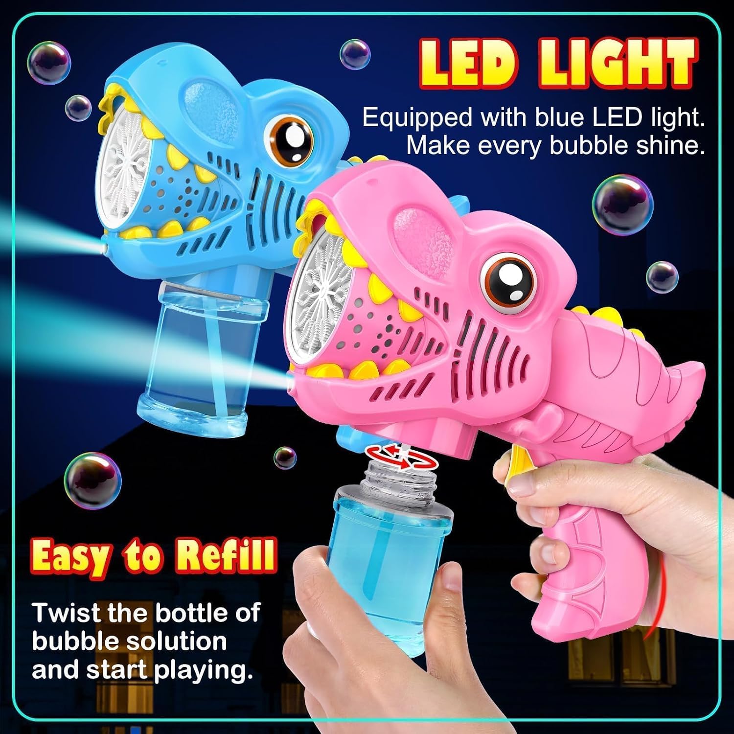 Detalle de Yunaking Bubble Machine Gun 2-Pack: Rechargeable Dinosaur Toy for Kids Ages 4–8