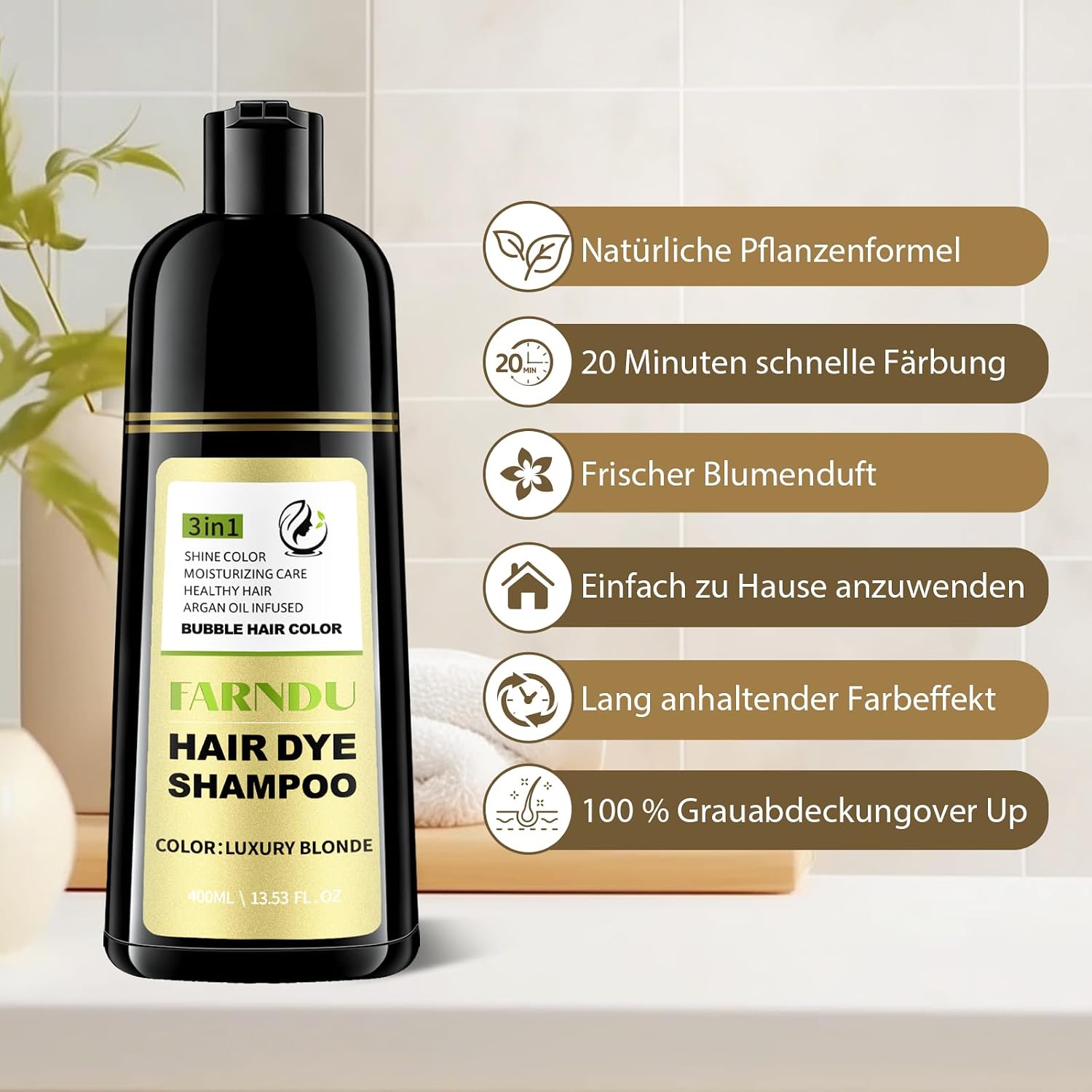 Detalle de Blonde Haarfärbe Shampoo – 3 in 1 Graue Haare deckend, pflegend und einfach in der Anwendung