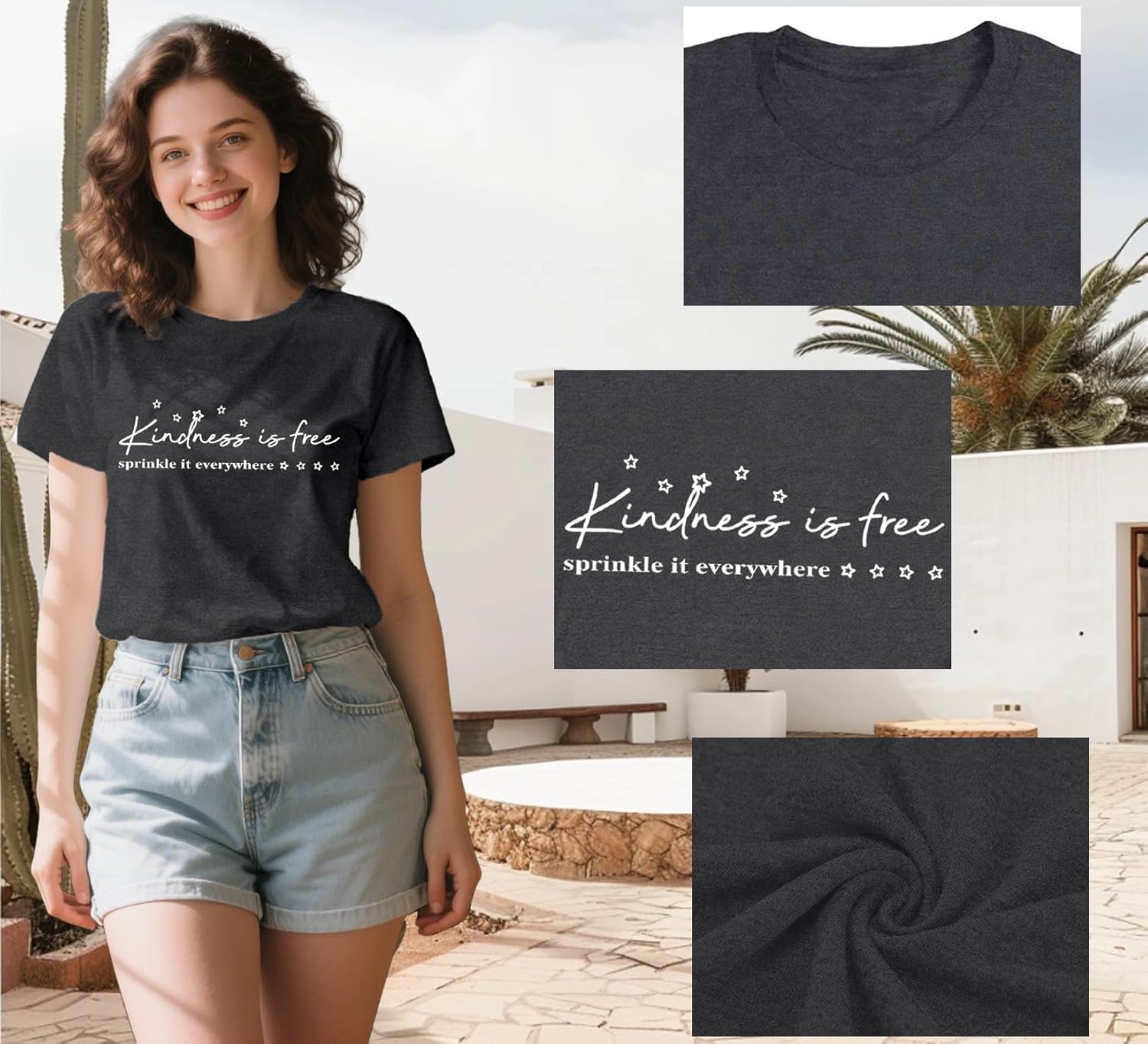 Detalle de Qskall Be Kind T Shirt – Kindness is Free Inspirational Tee