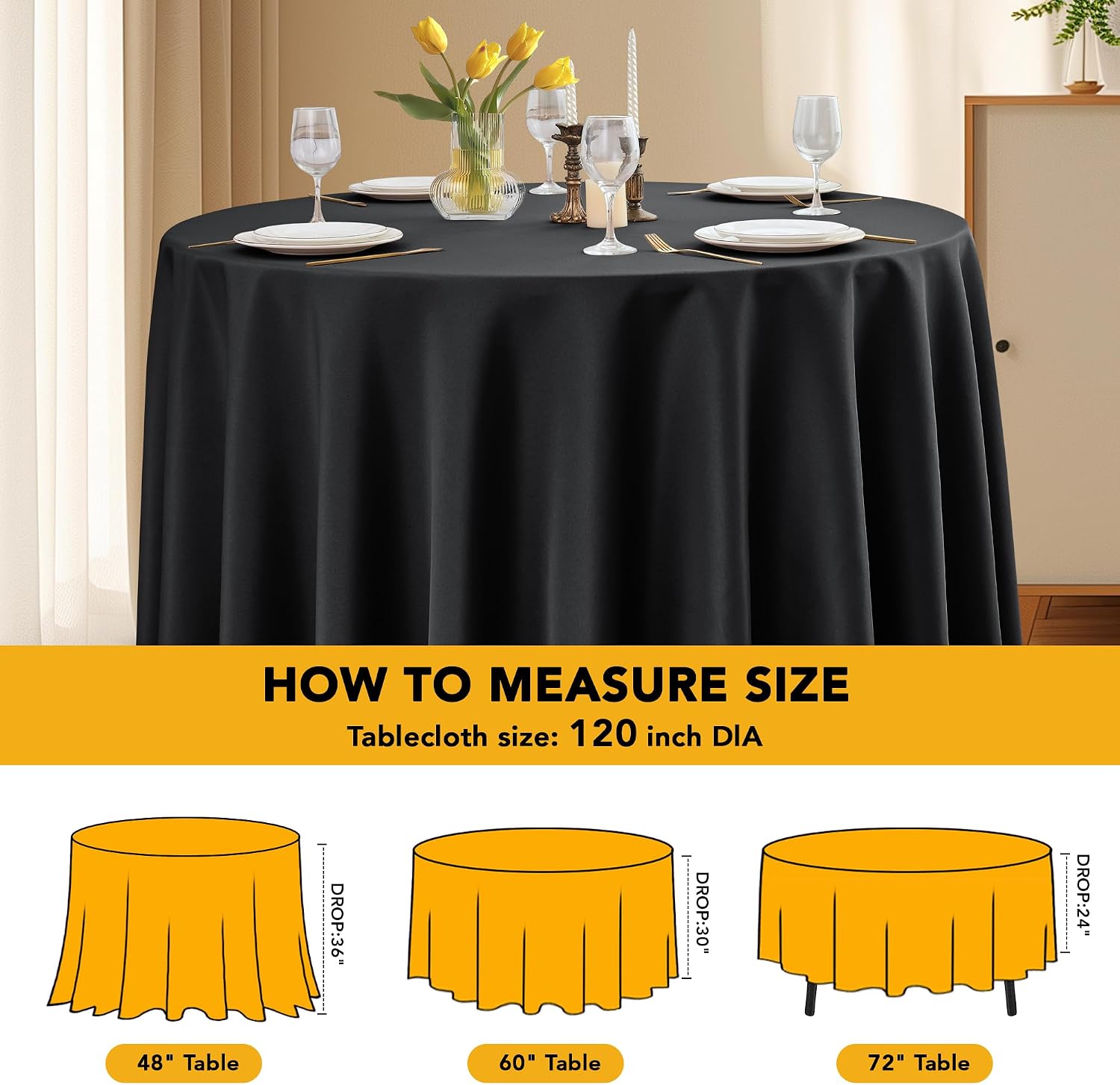 Thumbnail 5 de Dailyset 6-Pack Black Round Tablecloths 120 Inch