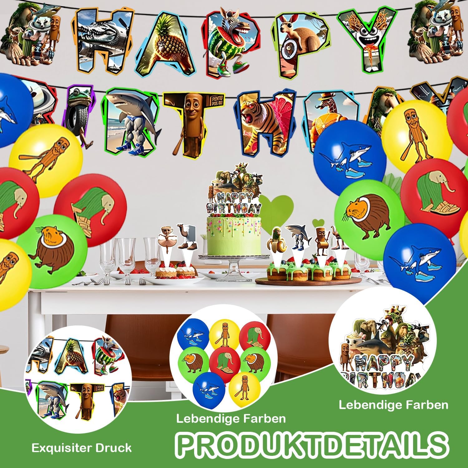 Detalle de Brainrot Geburtstag Deko Set – 30 Stück inklusive Banner und Cupcake-Dekorationen