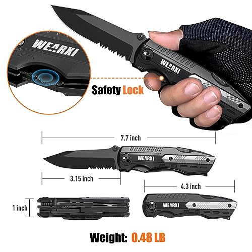 Detalle de WEARXI Cadeau Homme, 13 en 1 Couteau de Survie Pliant Multifonction
