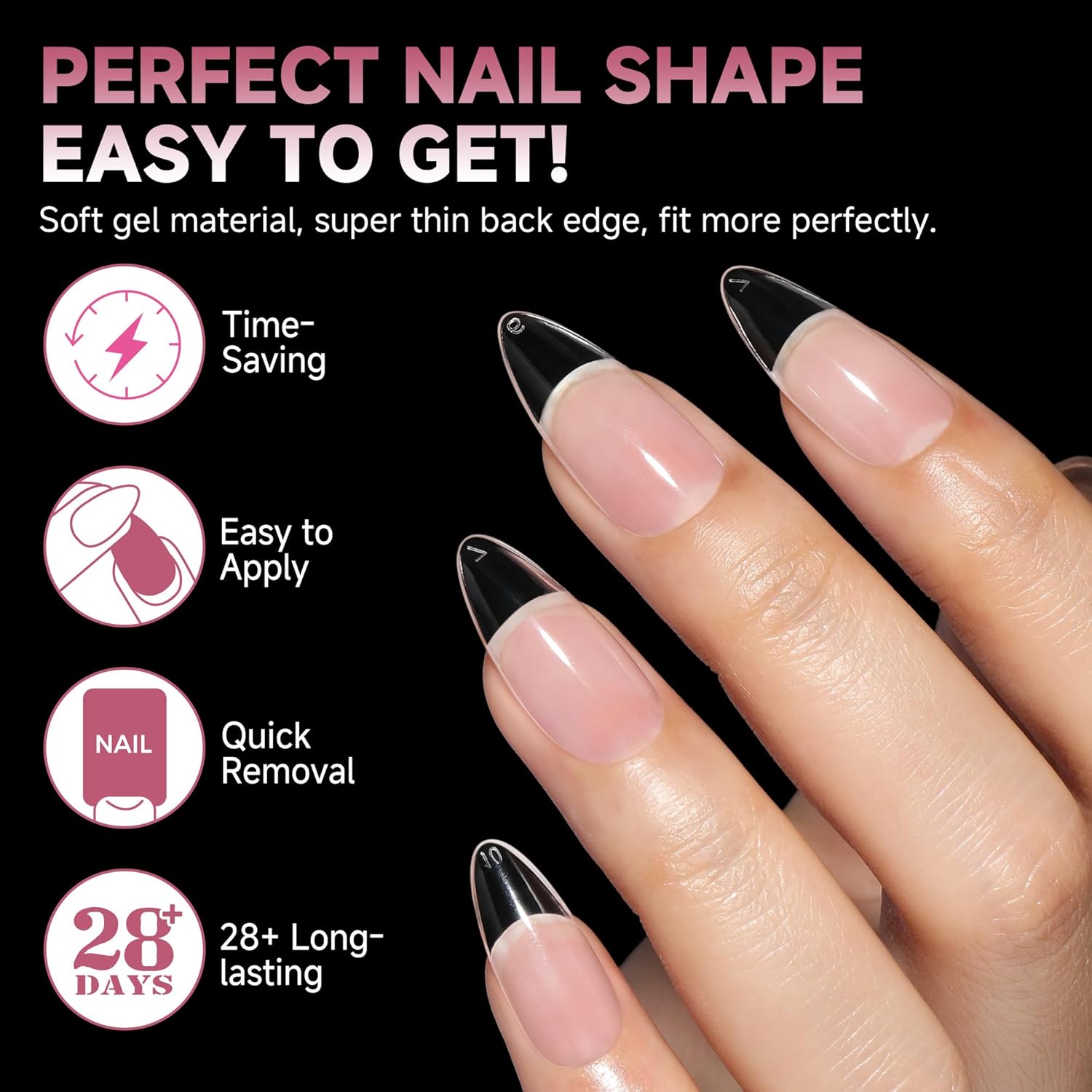 Thumbnail 2 de UNA GELLA Medium Mandel Nageltips – 312 Stück, 12 Größen, klare Falsche Nagelspitzen