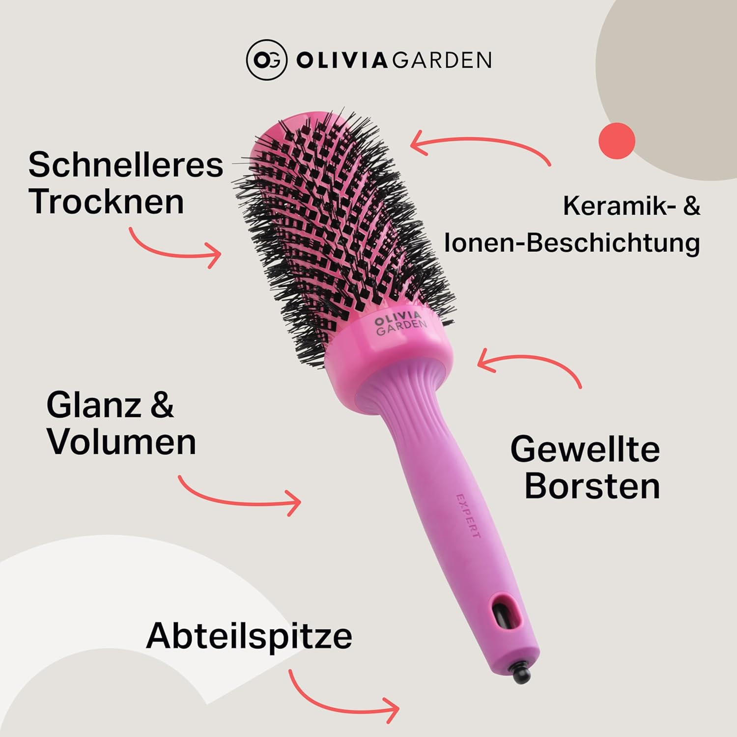 Thumbnail 6 de Olivia Garden Expert Blowout Shine – Pink (45 mm) Rundbürste mit Keramik- und Ionentechnologie