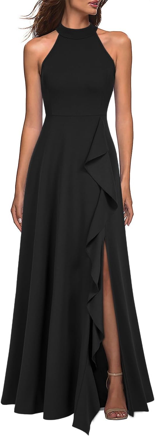 Detalle 2 de WOOSEA Women's High Neck Sexy Split Evening Maxi Dress
