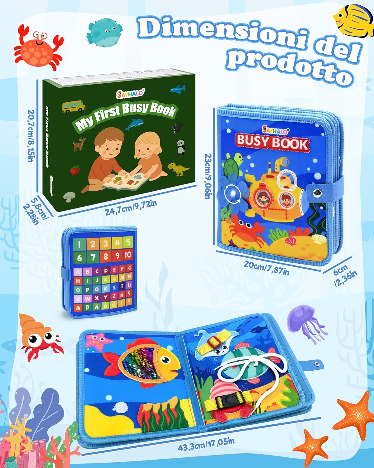 Detalle 2 de SAYHALO Busy Board Montessori Libro interattivo 10 pagine