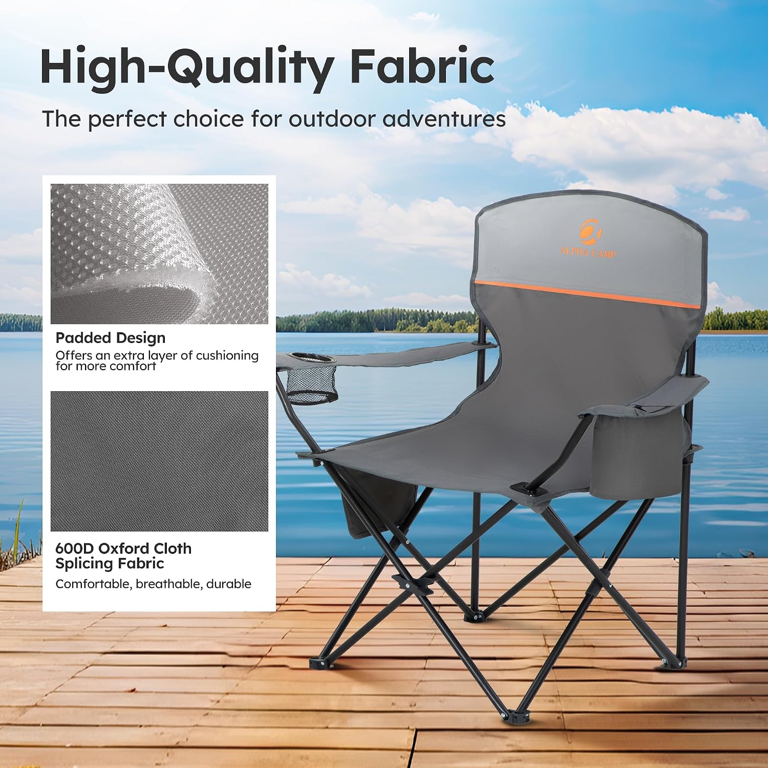 Detalle 2 de LET'S CAMP Camping Chairs 2 Pack, Supports 120kg