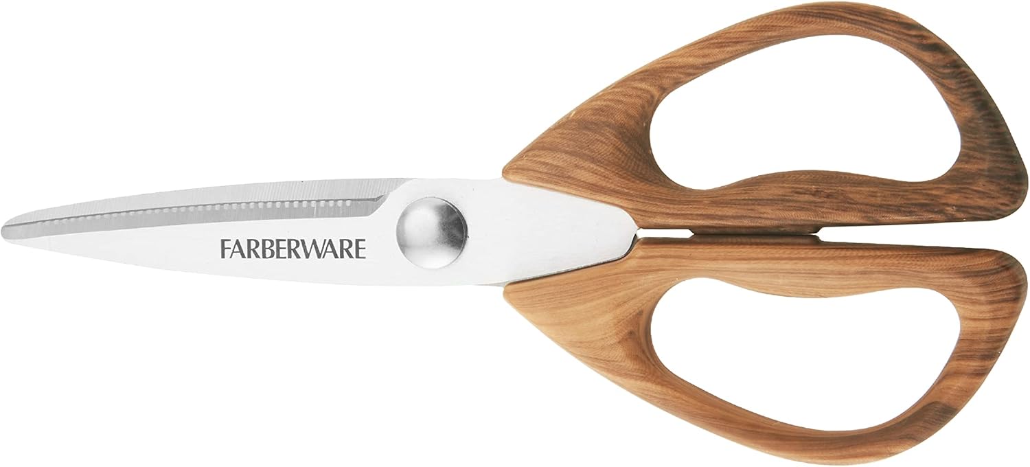 Detalle de Farberware 5221282 万能キッチンばさみ ステンレス刃・マイクロセレーション・ピーカンウッド調ハンドル