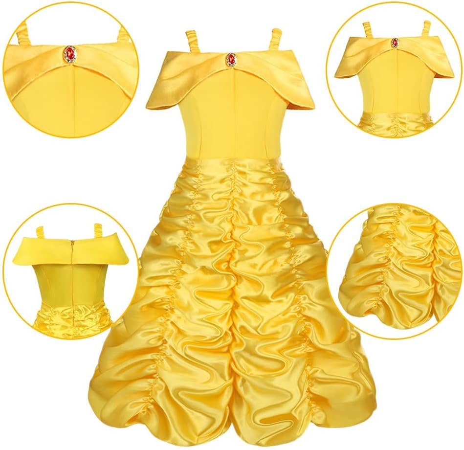 Thumbnail 2 de Vicloon Belle Costume – Costume Principessa Belle per Bambine con Corona, Bacchetta e Guanti