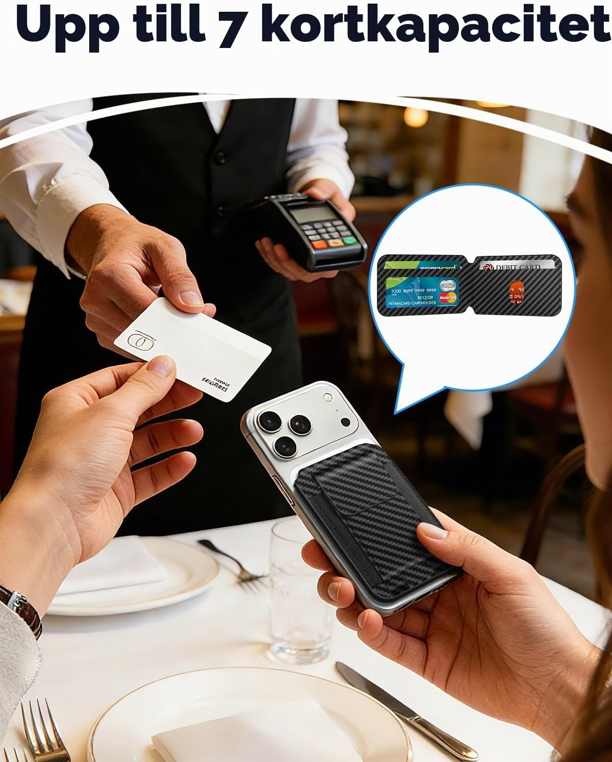 Detalle 1 de Casebo MagSafe Wallet – magnetisk korthållare med stativ, RFID-skydd och plats för 7 kort