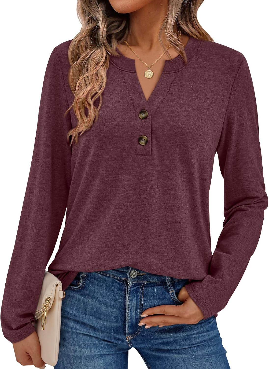 Detalle de AUTOMET Women's Long Sleeve Henley Top 2026