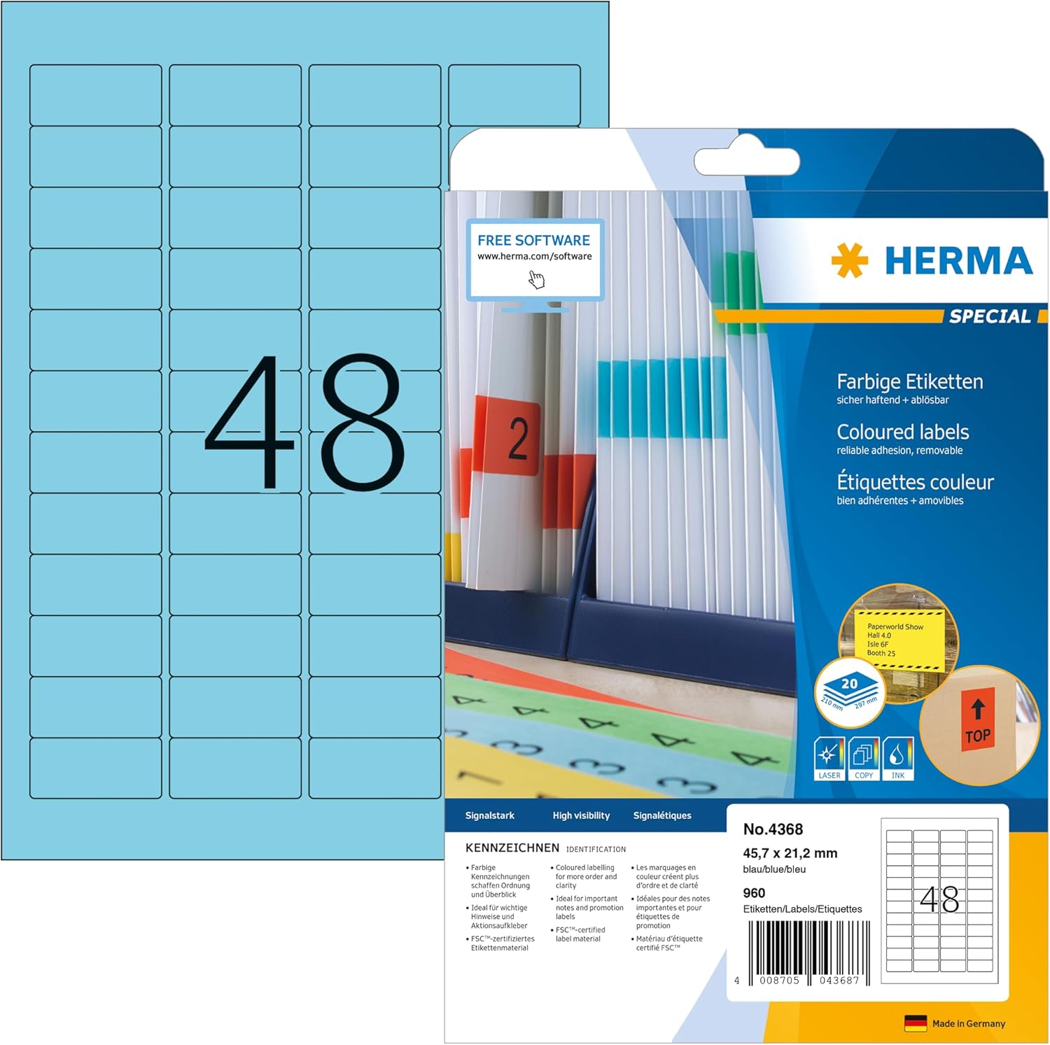 HERMA 4368 Farbige Etiketten blau ablösbar, 960 Stück