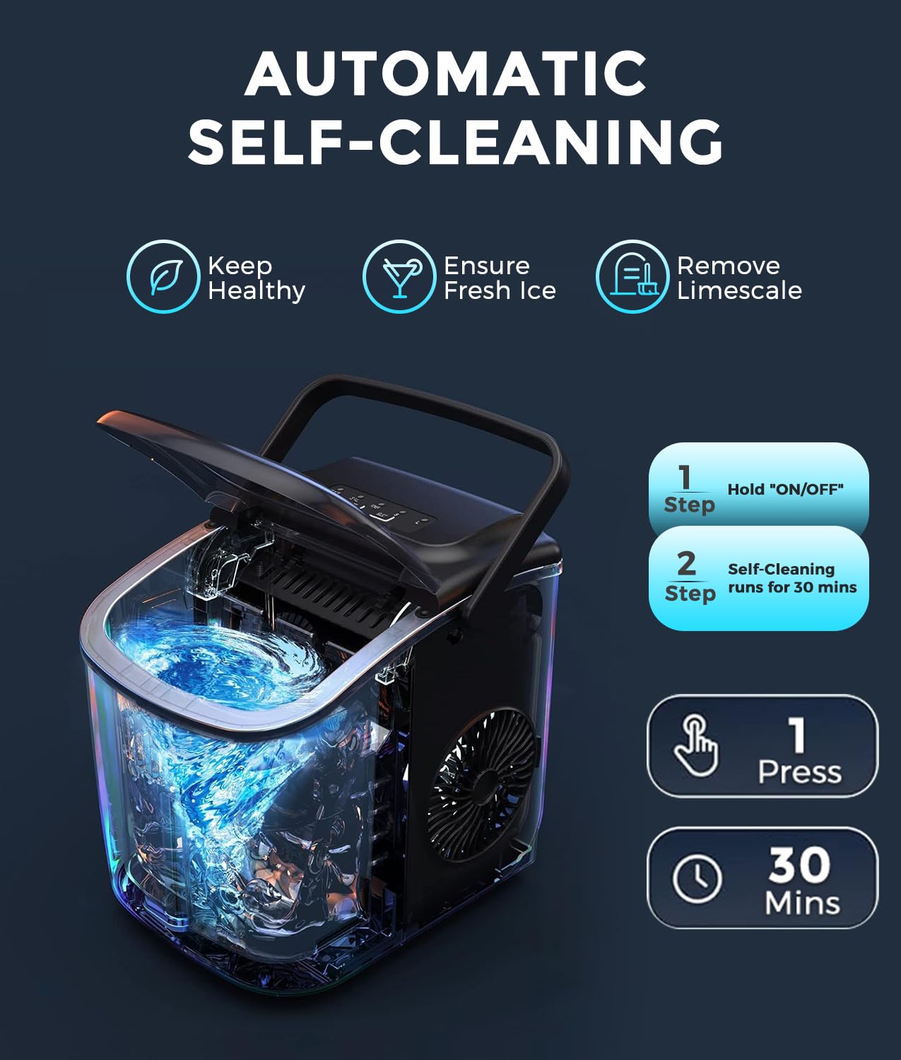 Thumbnail 3 de ecozy Ice Maker Countertop Machine (makes 9 cubes in 6 mins, up to 12KG/24H) with self-cleaning