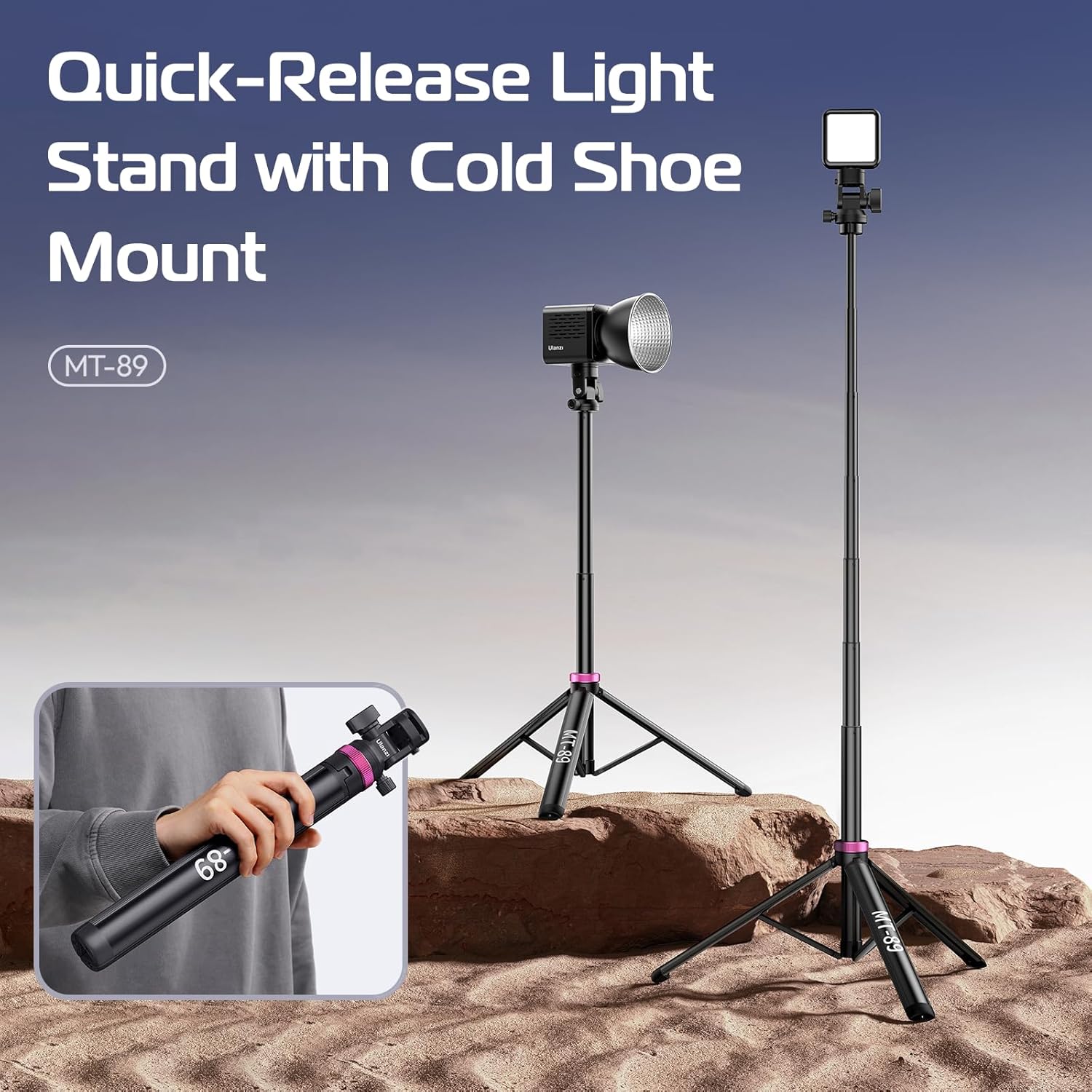 Detalle 2 de ULANZI MT-89 Portable Adjustable Light Stand with 1/4" Quick Release Tripod Head