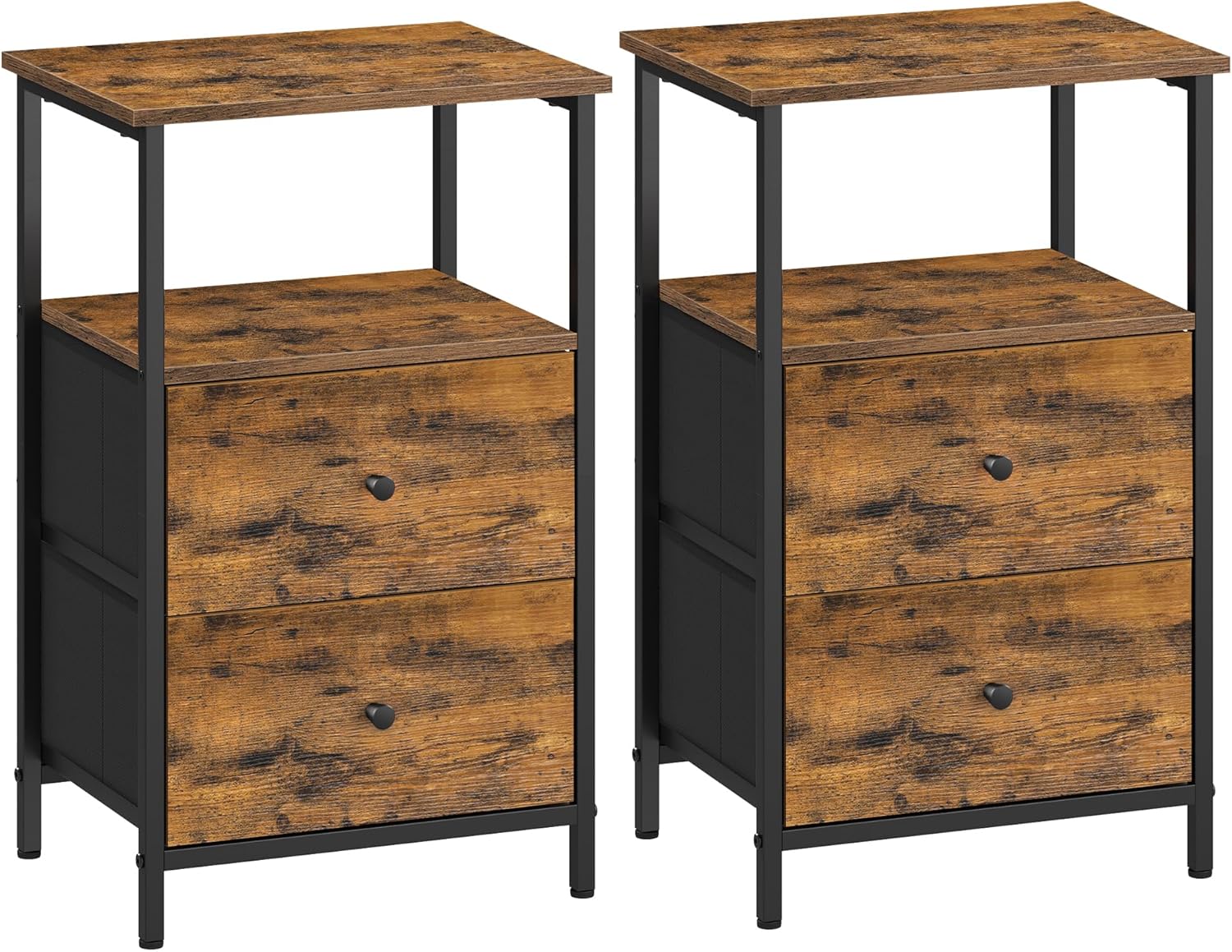 Detalle de VASAGLE Set di 2 Comodini, Tavolino con 2 Cassetti in Tessuto – Marrone Vintage/Nero Opaco, LGS225K01